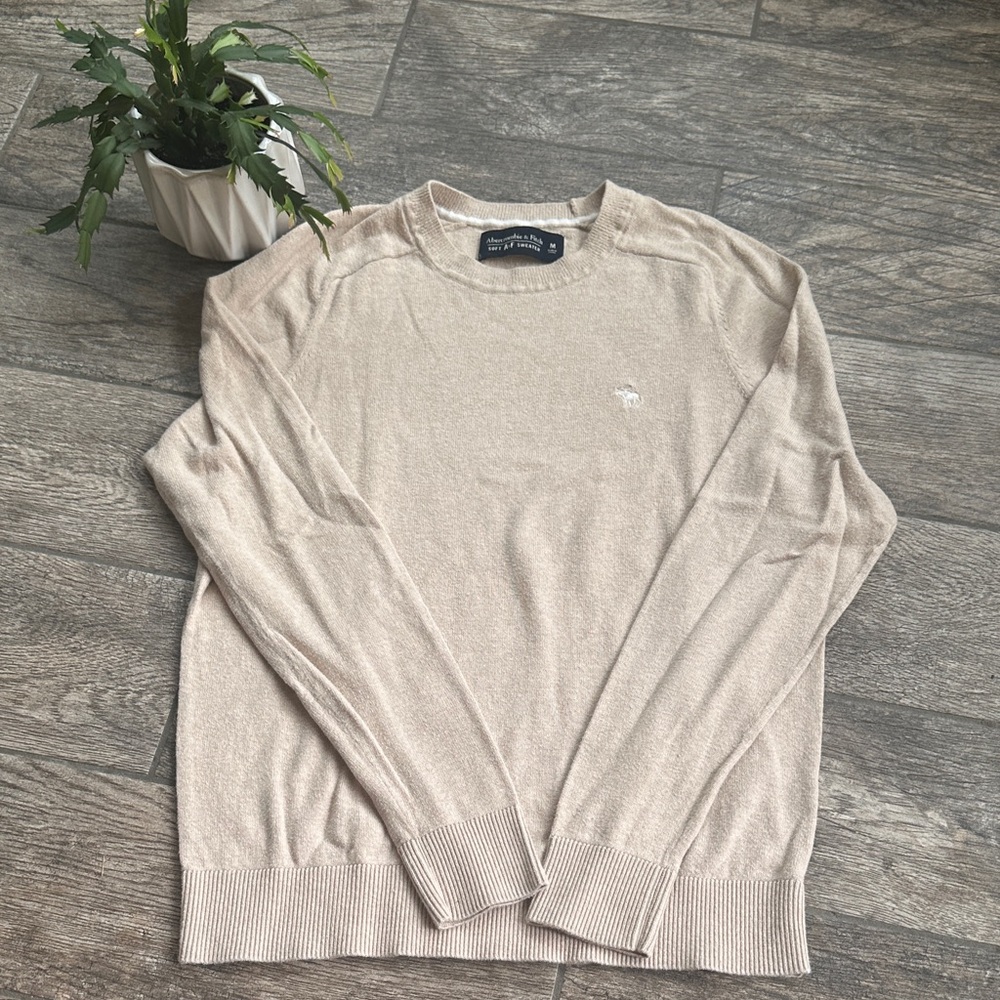 Abercrombie & Fitch Men's Lightweight Knit Crewneck Sweater - Light Tan (Size M)